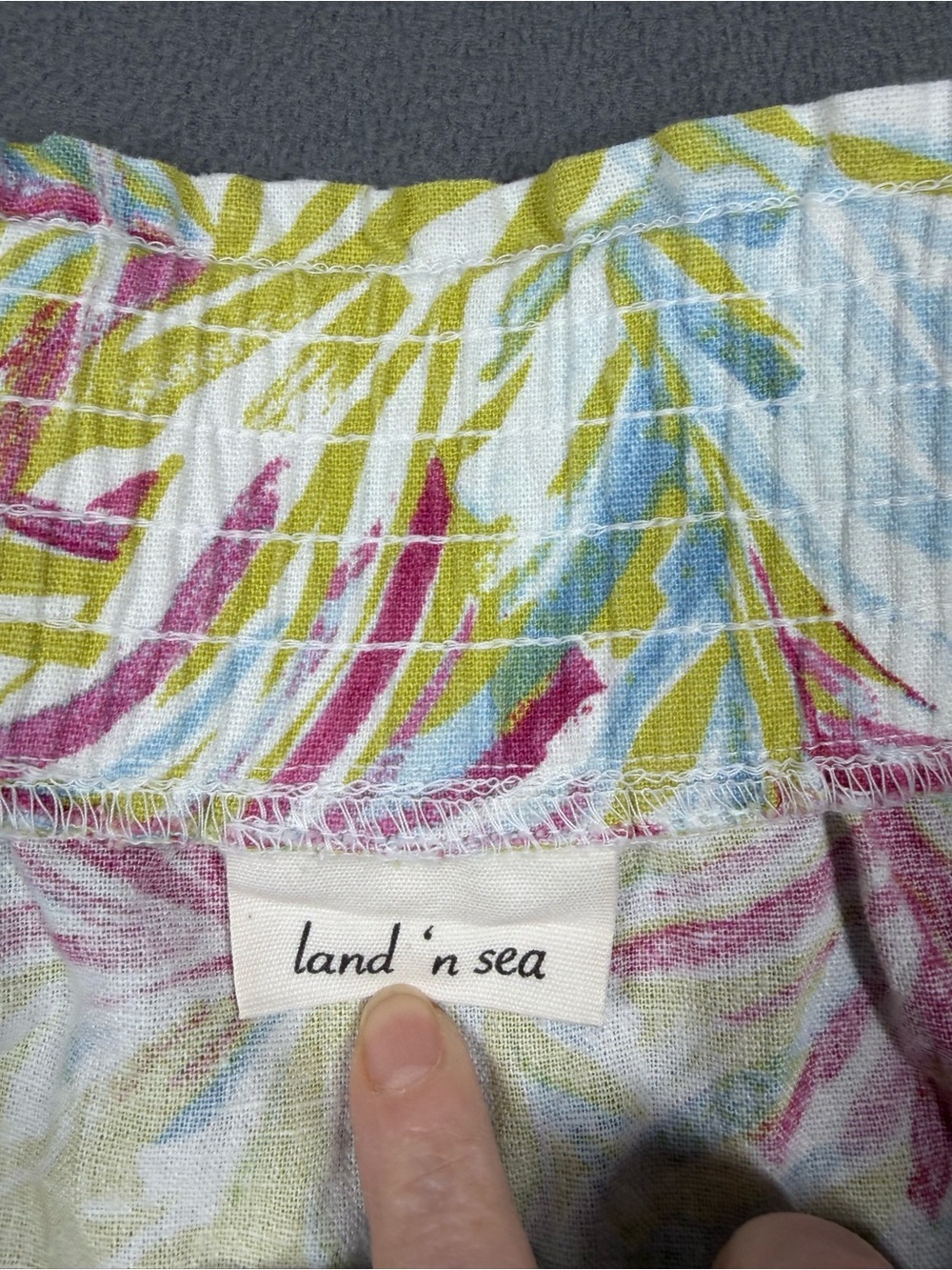 Land N Sea Tropical Print Linen Blend Pink & Green Pants - Picture 2 of 9